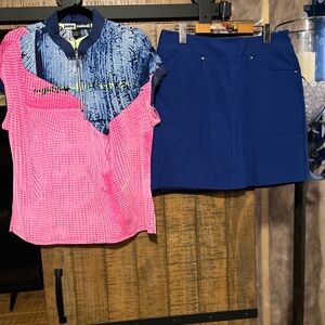 Jamie Sadock Girls' Pink & Blue Golf Polo Top size L /Lopez skort size 12